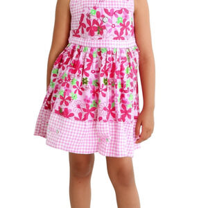 Floral Pink Gingham Dress Baby Girls 12 Months Sleeveless Bow Summer Party Event